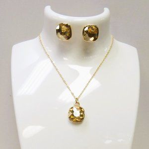 Gold Citrine Yellow Crystal Stone Charm Necklace Pendant Set Wedding Bridal Prom